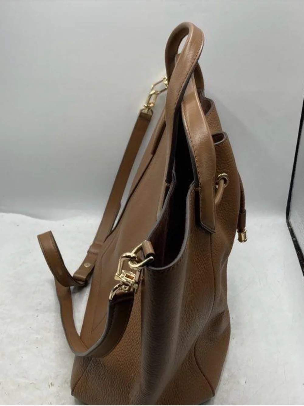 Michael Kors Cognac Pebbled Leather Drawstring Tote